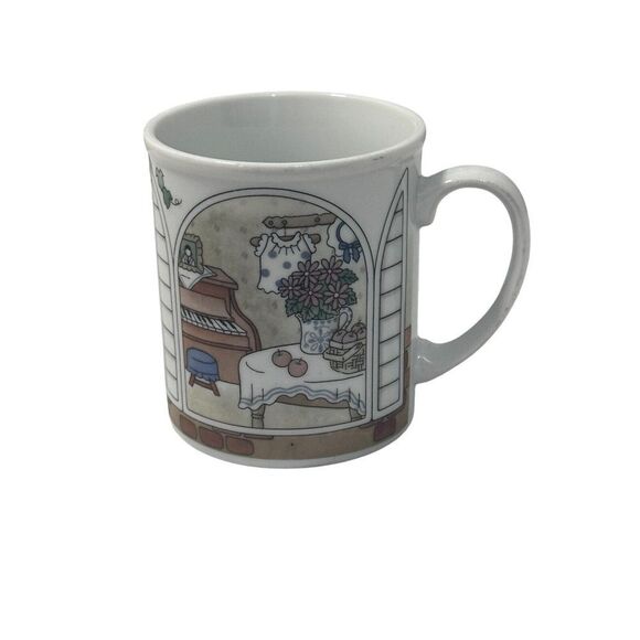 Vtg Shibata Japan Fine Porcelain Coffee Tea Mug – House Scene Design – Cozycore - Picture 1 of 4